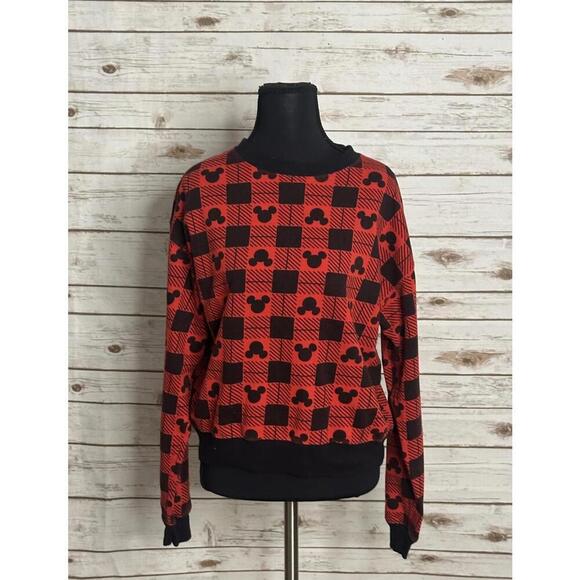 Disney Tops - Disney Mickey Mouse casual athleisure red/black plaid sweatshirt Size XS